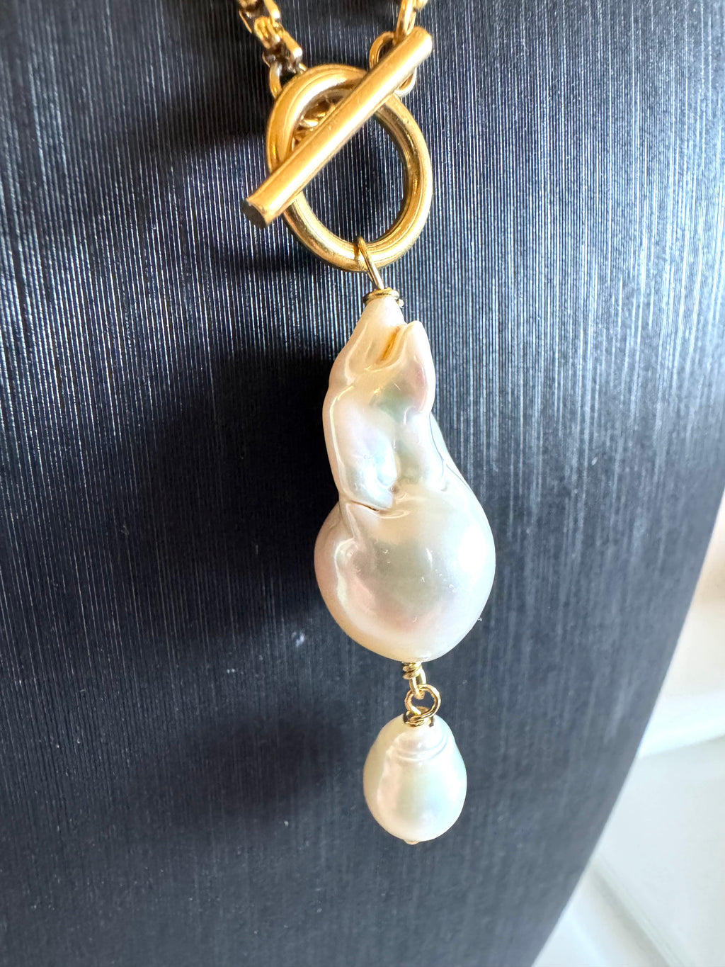 Handmade Baroque Pearl Toggle Necklace, Surgical Stainless Steel Chain, Minimalist Jewellery