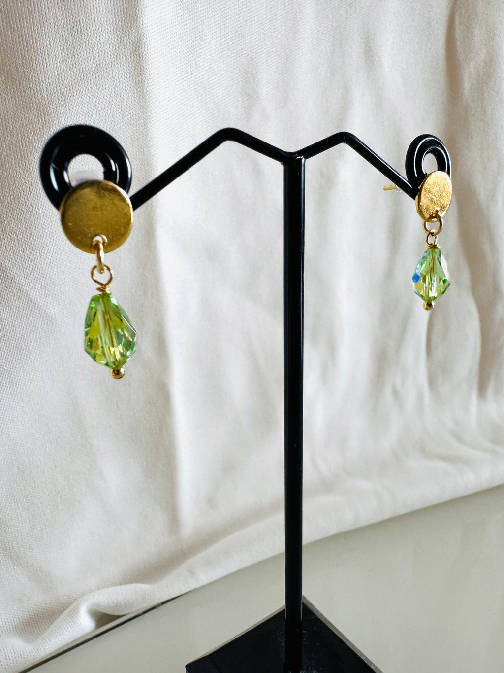 Peridot Green Crystal Drop Earrings, Swarovski Crystal & Surgical Stainless Gold Studs , Handmade in Australia