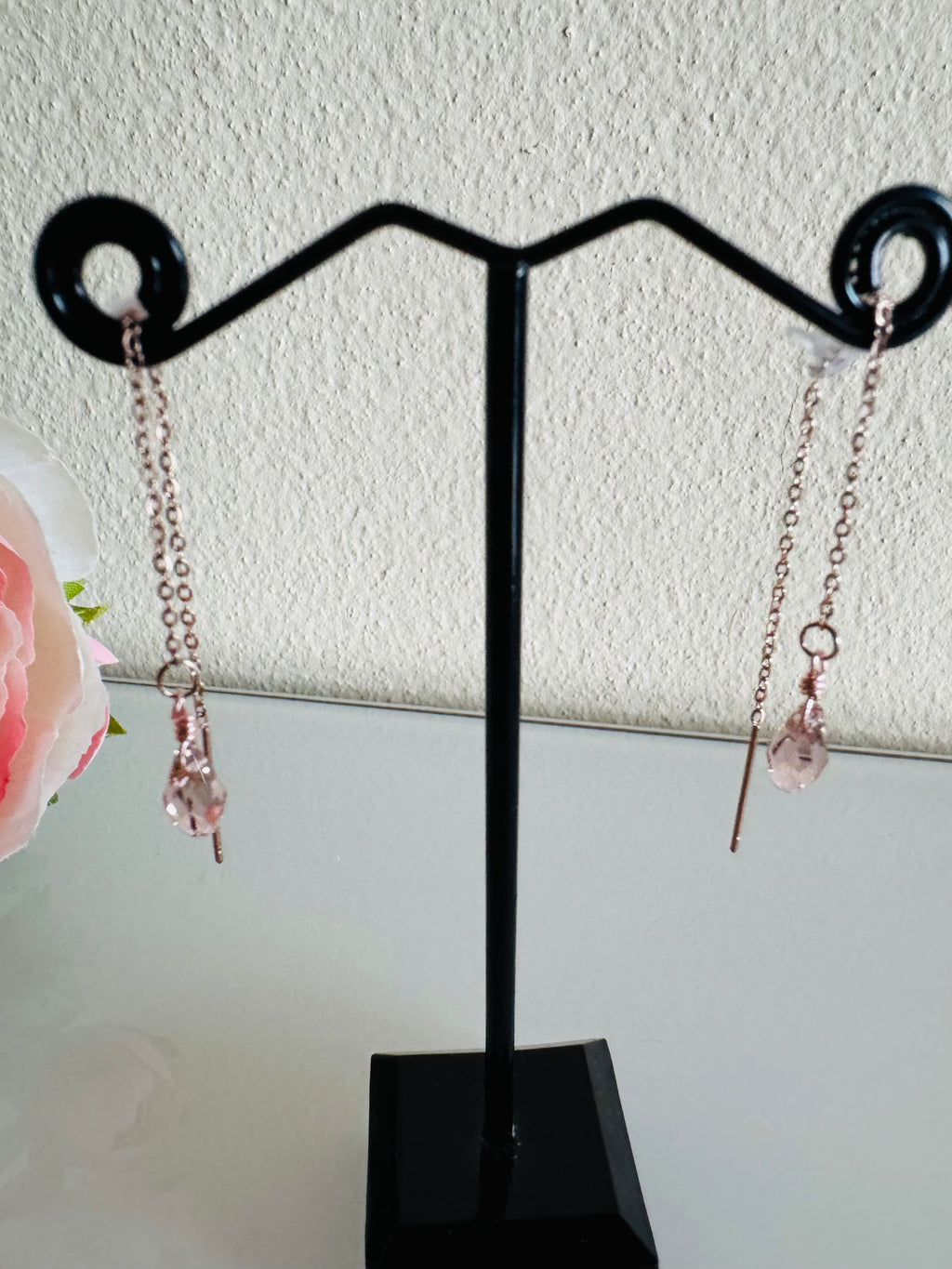 Swarovski Crystal Drop Earrings, Surgical Stainless Rose Gold Dangle Chain Earrings, Handmade Australian Jewellery, Rosegold pink Colour