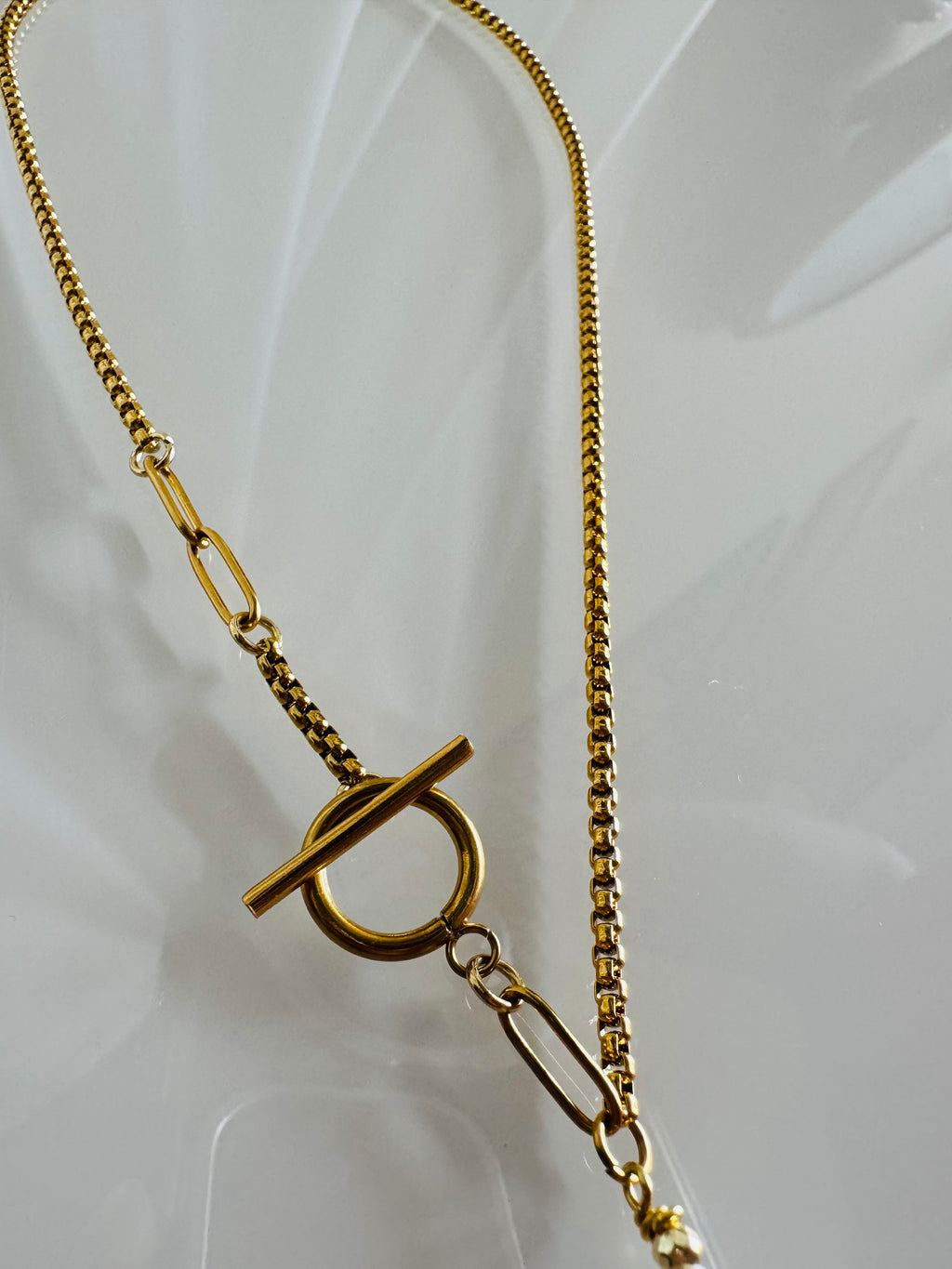Handmade Baroque Pearl Toggle Necklace, Gold Stainless Steel Chain, Statement Jewellery