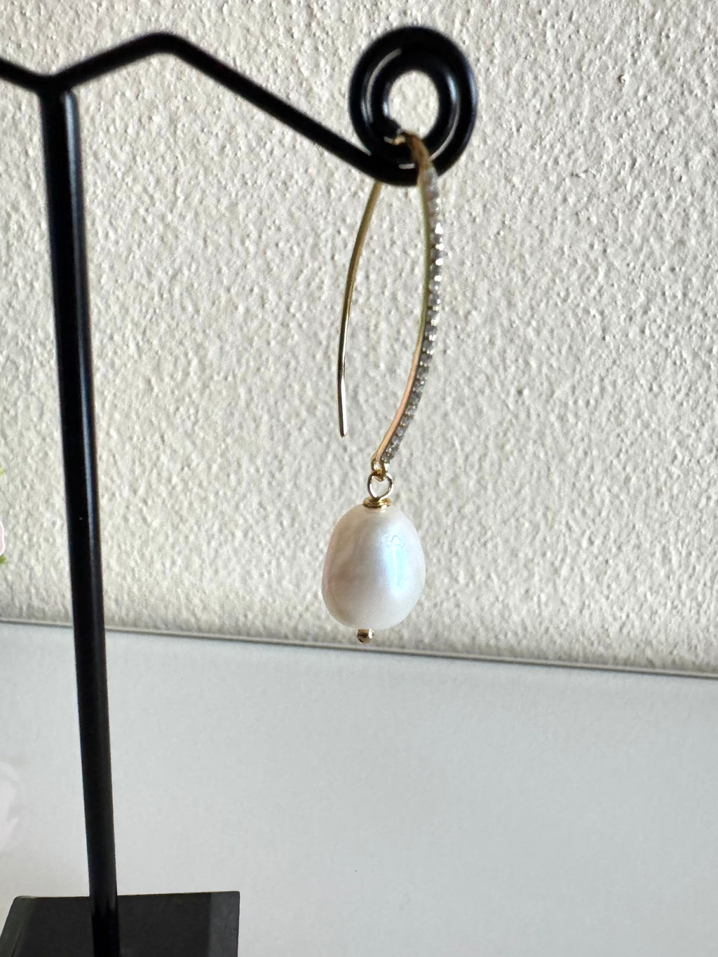 Freshwater semi baroque pearl earrings with sterling silver gold plated earring hooks