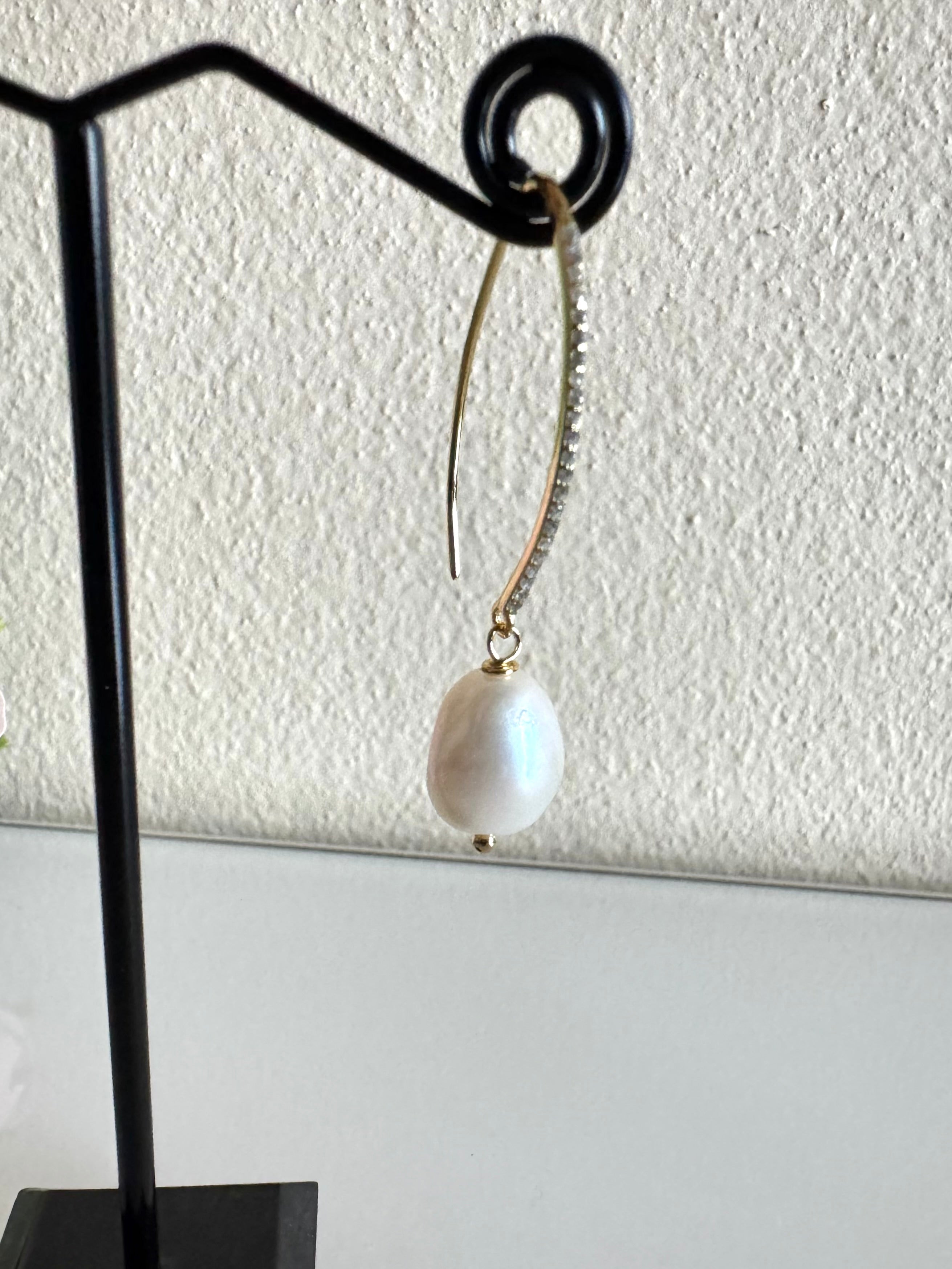 Freshwater semi baroque pearl earrings with sterling silver gold plated earring hooks