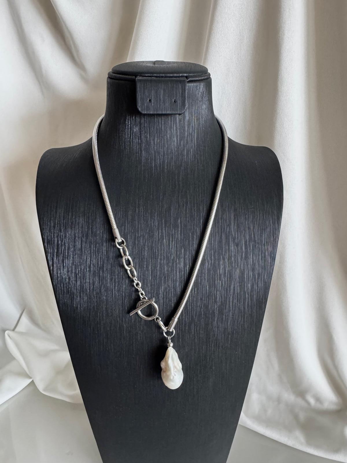 Handmade Baroque Pearl Toggle Necklace, Surgical Stainless Steel Chain, Statement Jewellery