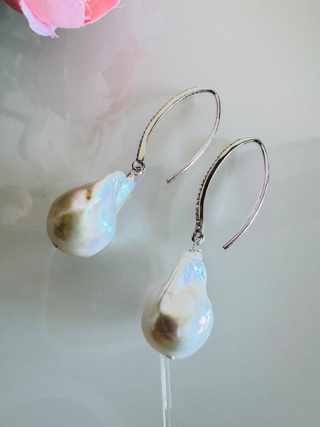 925 Sterling Silver Baroque Pearl Drop Earrings, Rhodium Plated Freshwater Pearl Dangle Earrings, Elegant Bridal Jewellery, Anniversary Gift