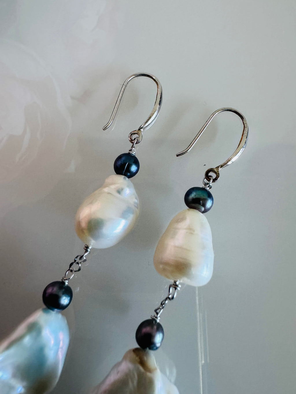 Large Freshwater Pearl Earrings with Sterling Silver Hooks and Surgical Stainless Settings and Chains