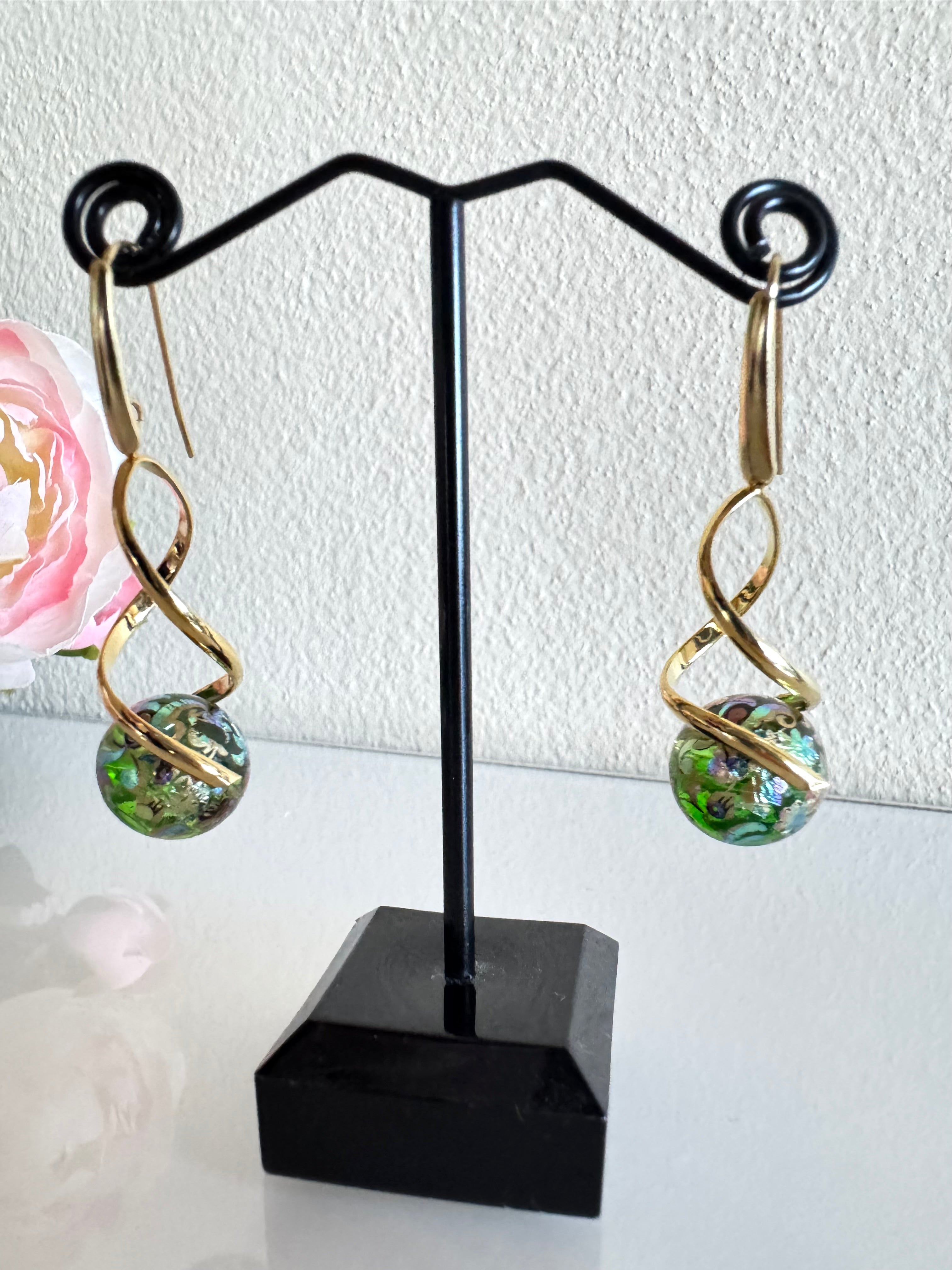 Japanese Tensha Beads Earrings with Surgical Gold Stainless Steel Hooks