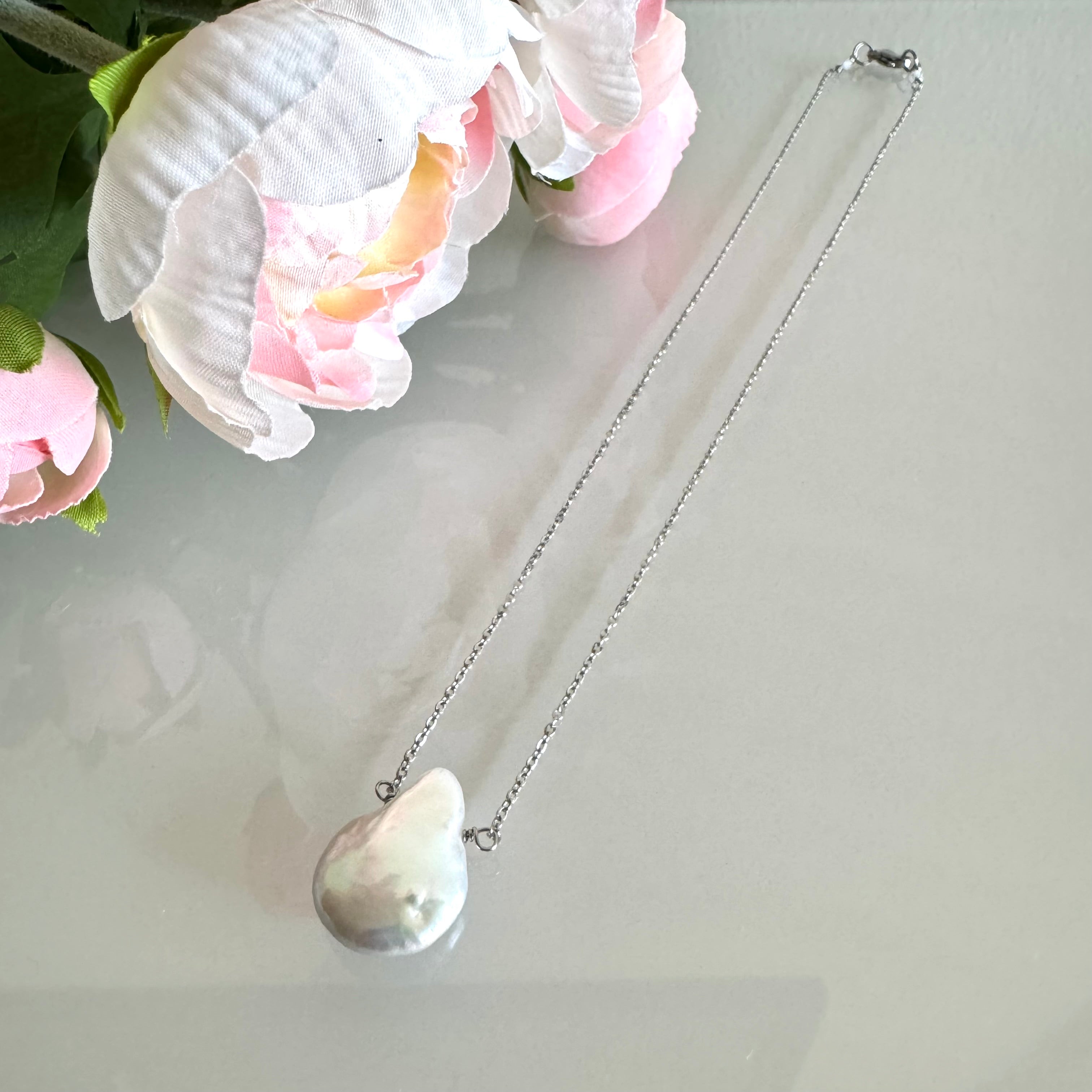 Natural Freshwater pearl necklace with stainless chain(Tarnish free & water proof)
