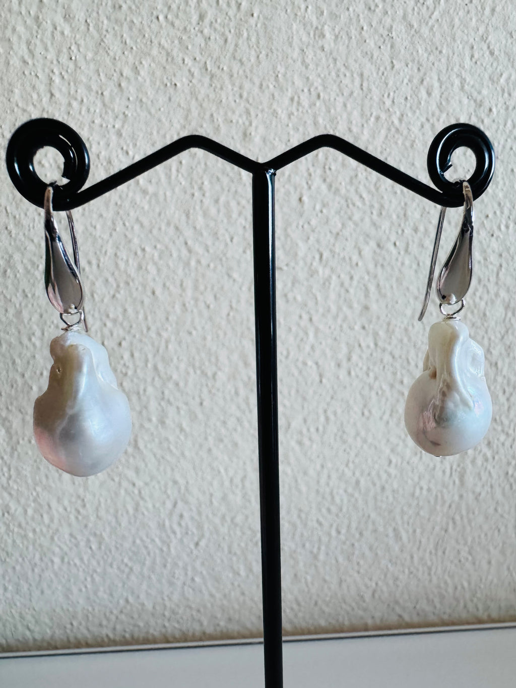 925 Sterling Silver Rhodium Plated Freshwater Pearl Drop Earrings, Large Baroque Dangle, Elegant Bridal Jewellery, Anniversary Gift