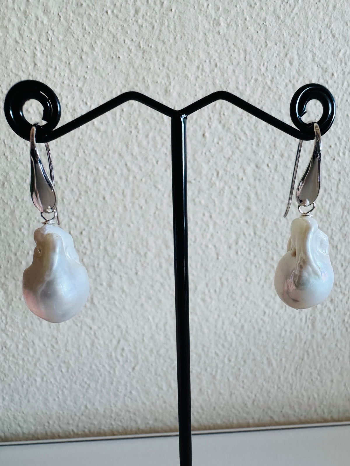925 Sterling Silver Rhodium Plated Freshwater Pearl Drop Earrings, Large Baroque Dangle, Elegant Bridal Jewellery, Anniversary Gift