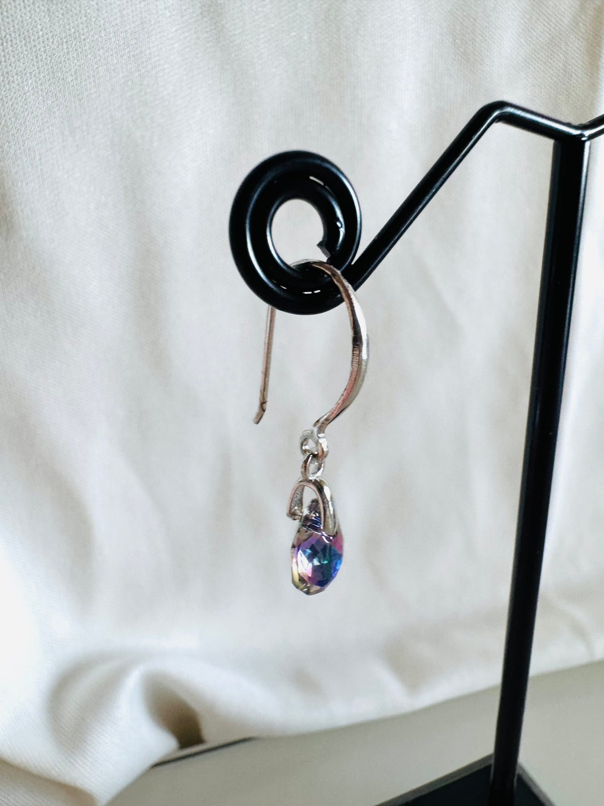 Swarovski Crystal Drop Earrings, Sterling Silver Dangle Earrings, Handmade Australian Jewellery, Pinkish Blue Crystal, Gift for Her