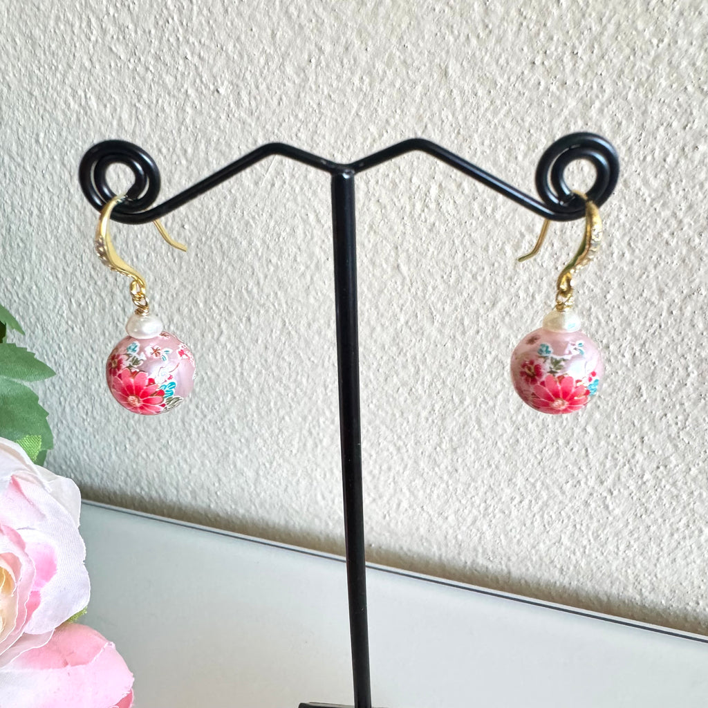 Sterling silver Japanese tensha beads and freshwater pearl earrings