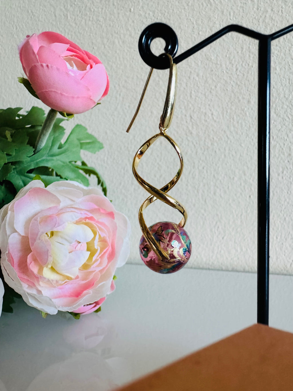 Japanese tensha beads earrings with surgical gold stainless steel hooks
