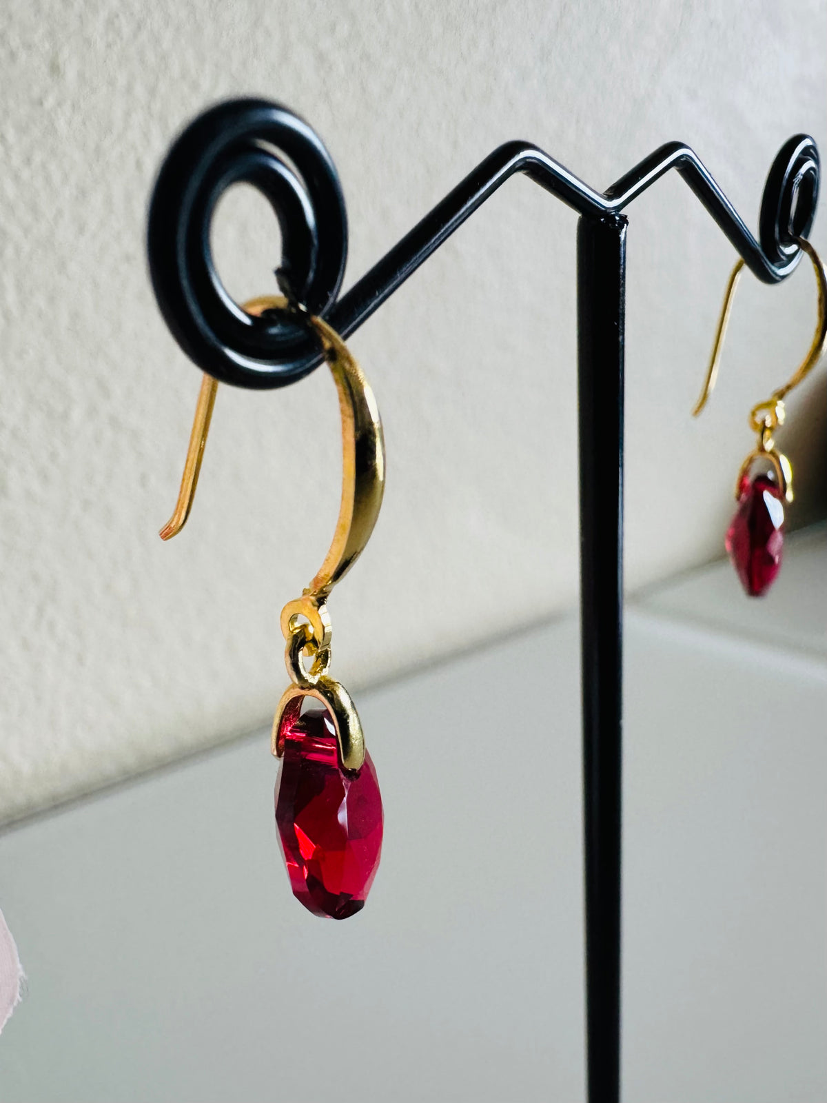 Swarovski Crystal Drop Earrings, Sterling Silver Gold Dangle Earrings, Handmade Australian Jewellery, Red Crystal Earrings, Gift for Her