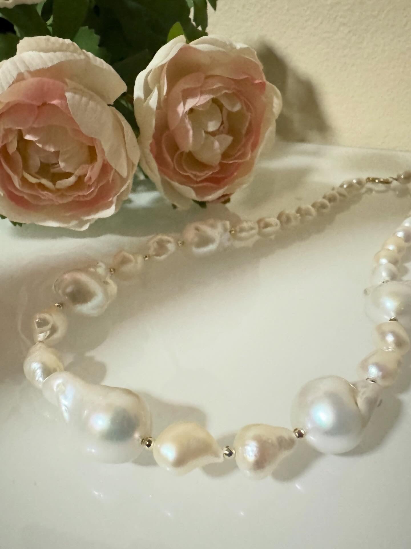 Freshwater baroque pearl golden hematite beads necklace with stainless gold clasps