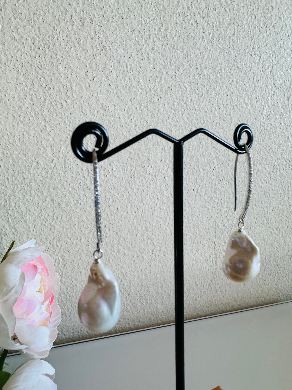 925 Sterling Silver Baroque Pearl Drop Earrings, Rhodium Plated Freshwater Pearl Dangle Earrings, Elegant Bridal Jewellery, Anniversary Gift