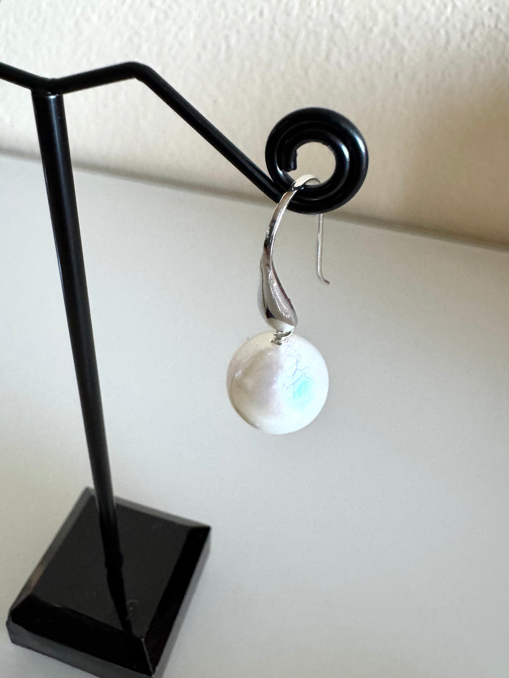 Sterling Silver Semi Round Freshwater Drop Pearl Earrings,Handmade Australia, Gift for Her
