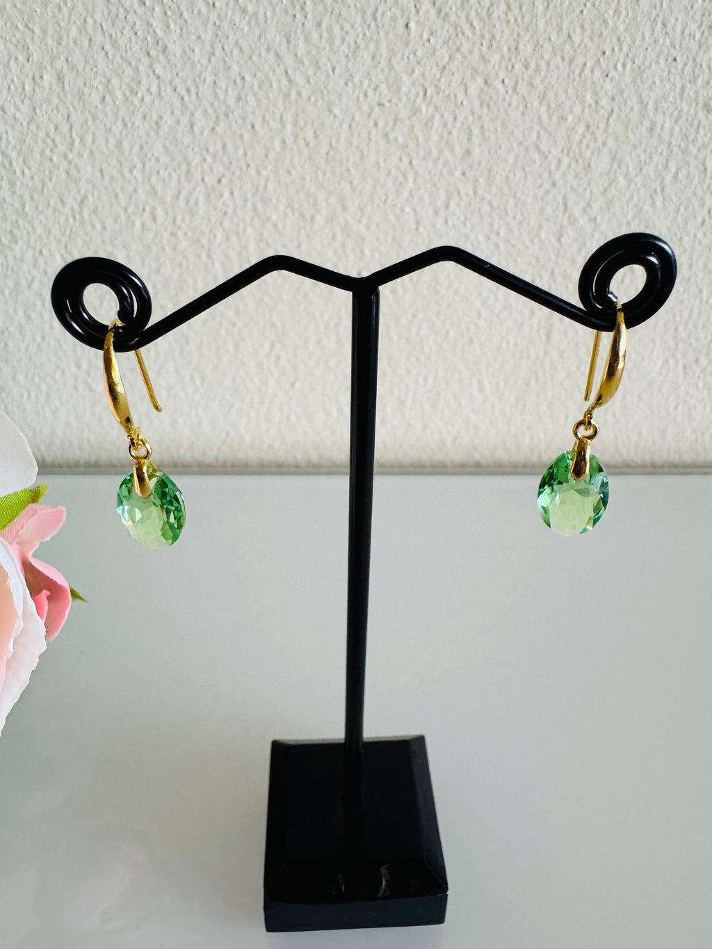 Swarovski Crystal Drop Earrings, Sterling Silver Gold Dangle Earrings, Handmade Australian Jewellery, Peridot Green Crystal, Gift for Her