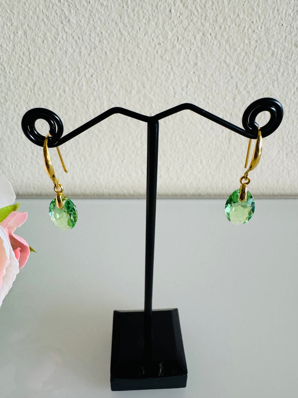 Swarovski Crystal Drop Earrings, Sterling Silver Gold Dangle Earrings, Handmade Australian Jewellery, Peridot Green Crystal, Gift for Her