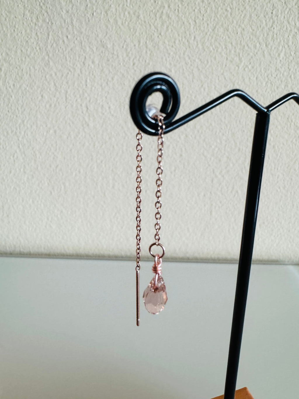 Swarovski Crystal Drop Earrings, Surgical Stainless Rose Gold Dangle Chain Earrings, Handmade Australian Jewellery, Rosegold pink Colour