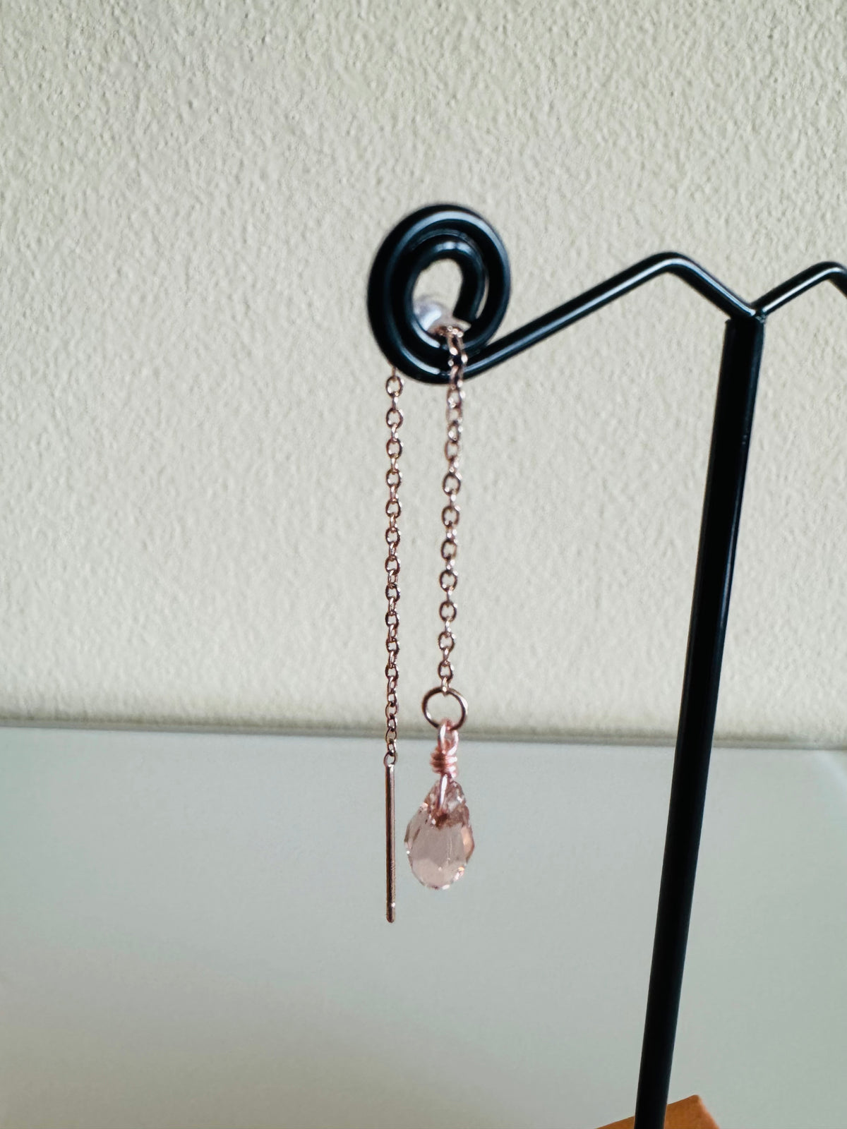 Swarovski Crystal Drop Earrings, Surgical Stainless Rose Gold Dangle Chain Earrings, Handmade Australian Jewellery, Rosegold pink Colour