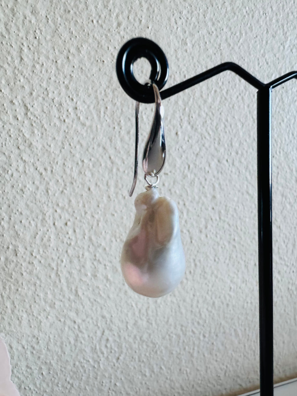925 Sterling Silver Rhodium Plated Freshwater Pearl Drop Earrings, Large Baroque Dangle, Elegant Bridal Jewellery, Anniversary Gift