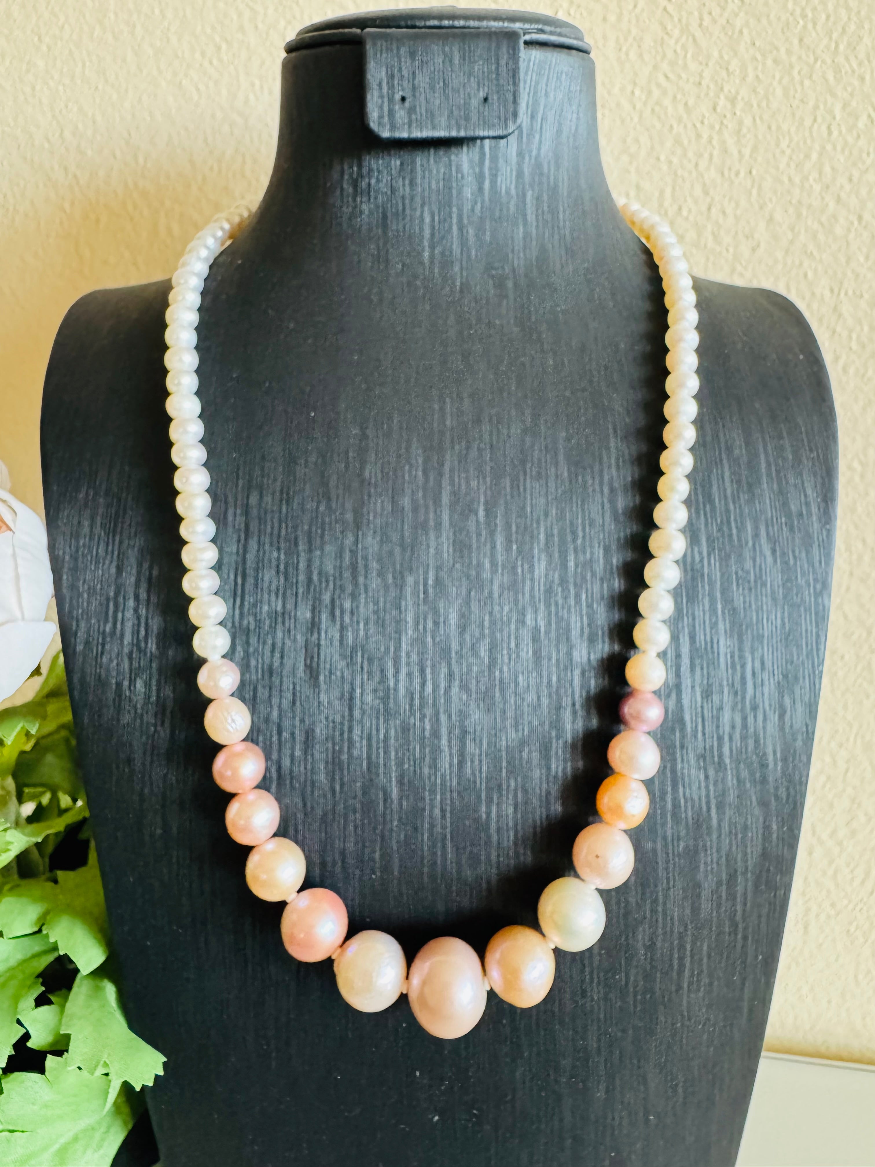 Natural Multiple Pink colours and White Freshwater Pearl Necklace, Surgical Stainless clasps, Handmade Australia
