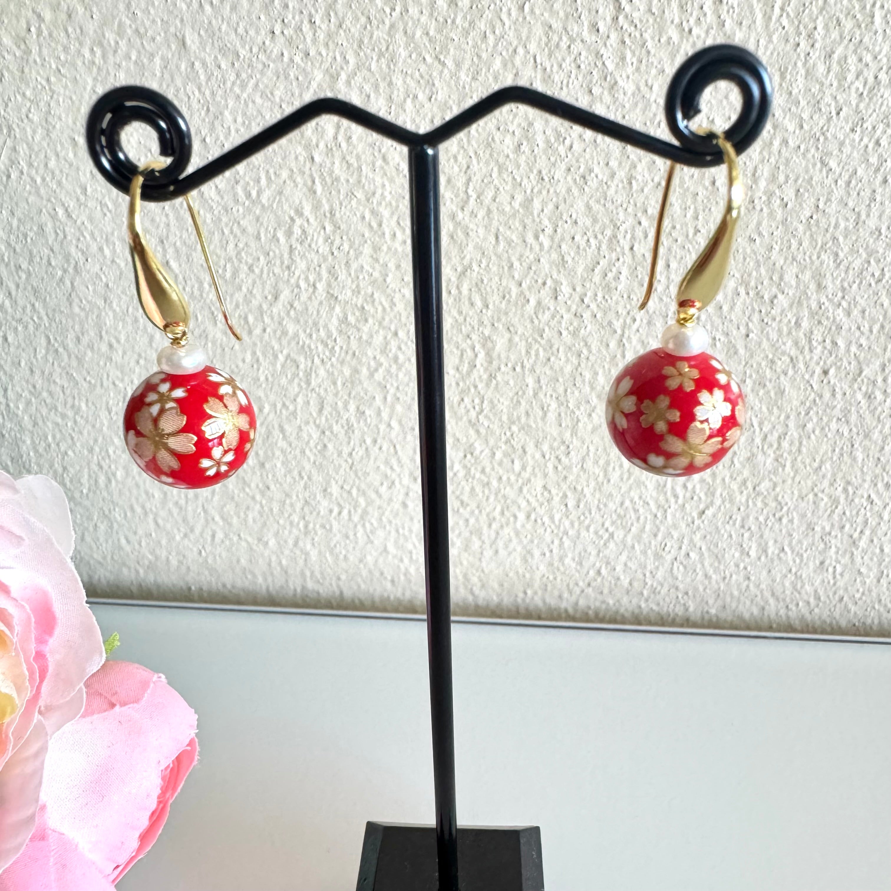 Sterling silver Japanese tensha beads and freshwater pearl earrings