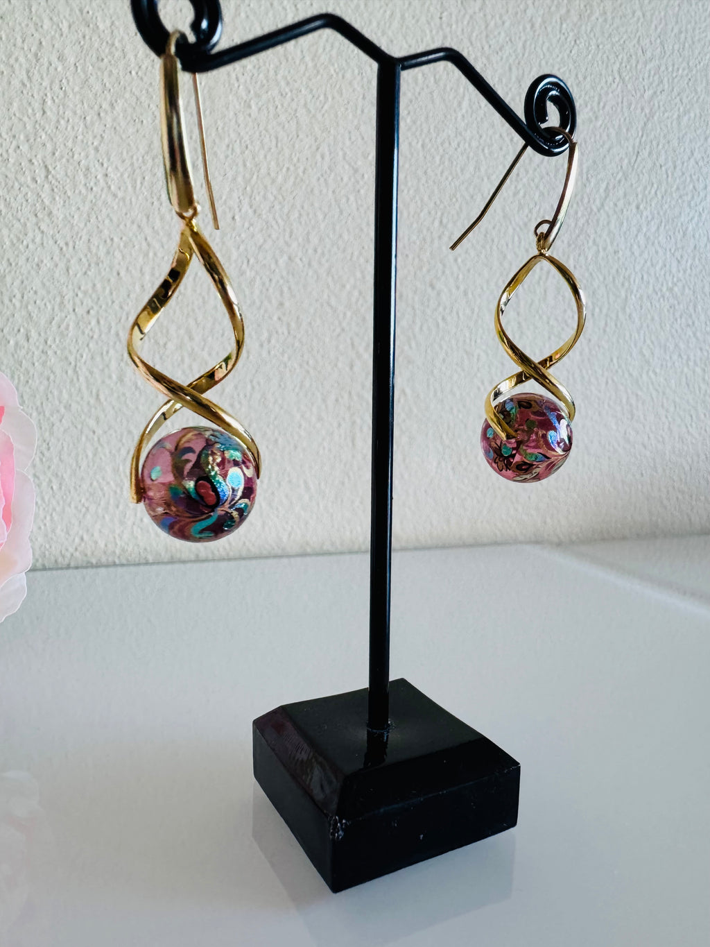 Japanese tensha beads earrings with surgical gold stainless steel hooks