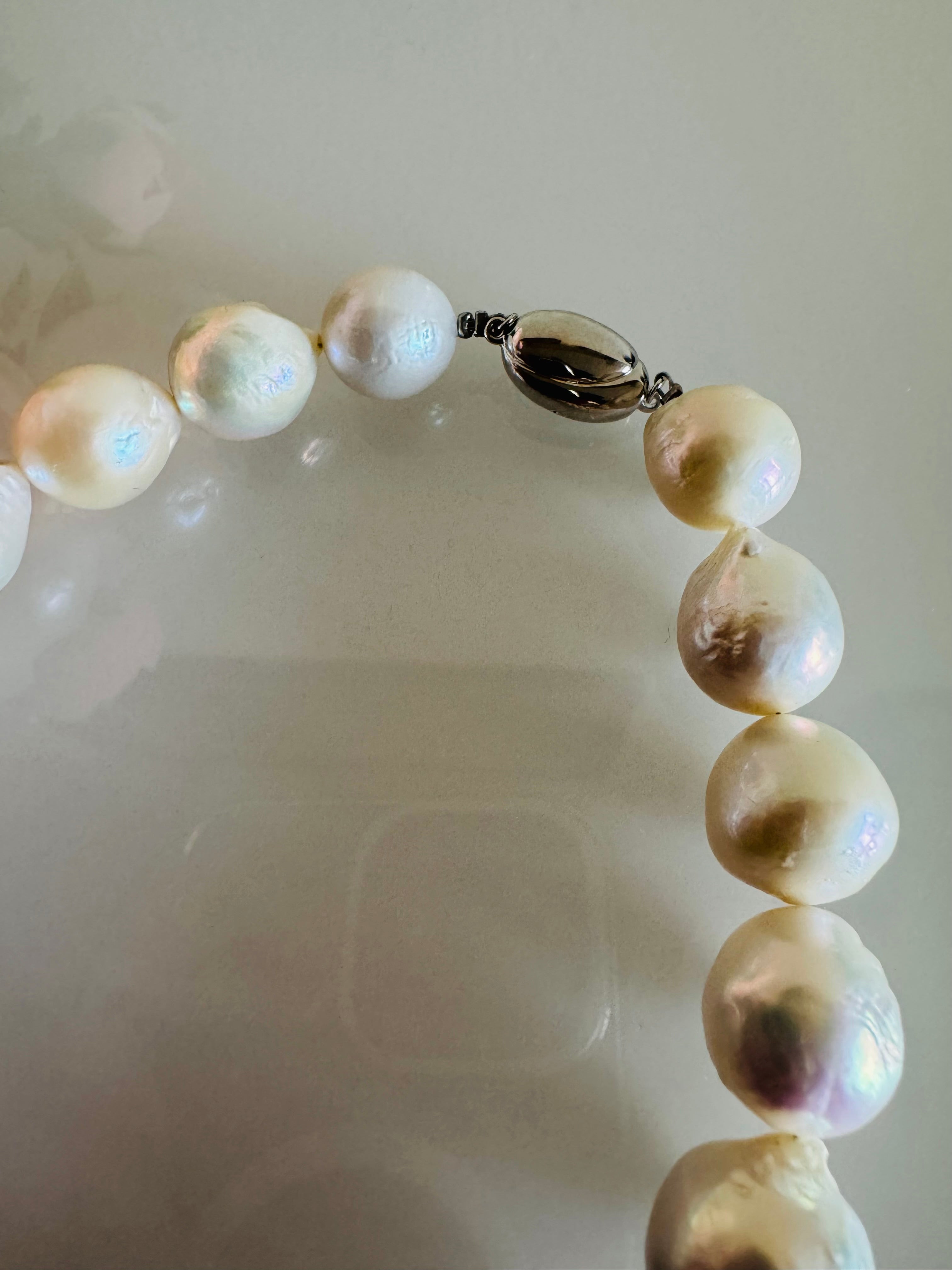Large White Colour Off Round Pearl Necklace, 925 Sterling Silver Puch Clasp, Genuine Pearl Jewelry, Handcrafted in Australia, Exclusive Gift