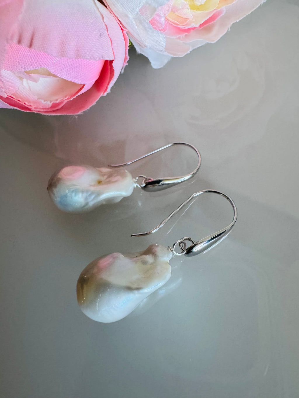 925 Sterling Silver Rhodium Plated Freshwater Pearl Drop Earrings, Large Baroque Dangle, Elegant Bridal Jewellery, Anniversary Gift