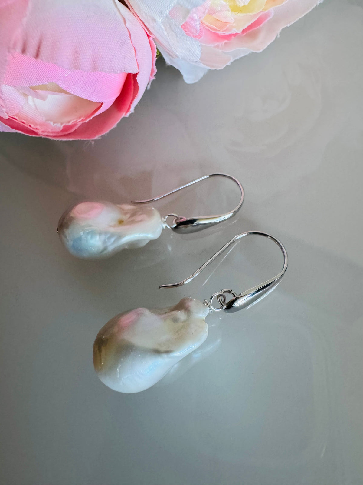 925 Sterling Silver Rhodium Plated Freshwater Pearl Drop Earrings, Large Baroque Dangle, Elegant Bridal Jewellery, Anniversary Gift