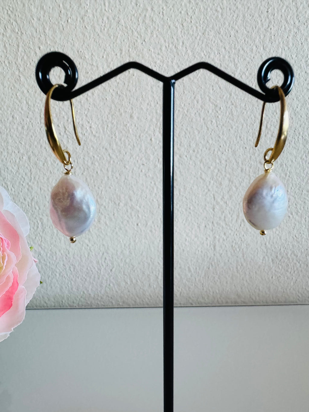 Freshwater Coin Shape Baroque Pearl Drop Earrings, Surgical Stainless Gold Dangle Earrings, Handmade Australian Jewellery, Gift For Her