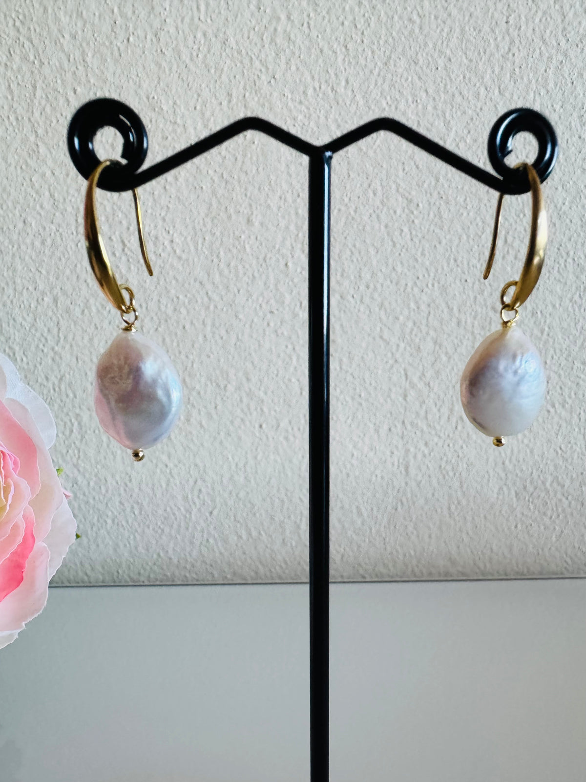 Freshwater Coin Shape Baroque Pearl Drop Earrings, Surgical Stainless Gold Dangle Earrings, Handmade Australian Jewellery, Gift For Her