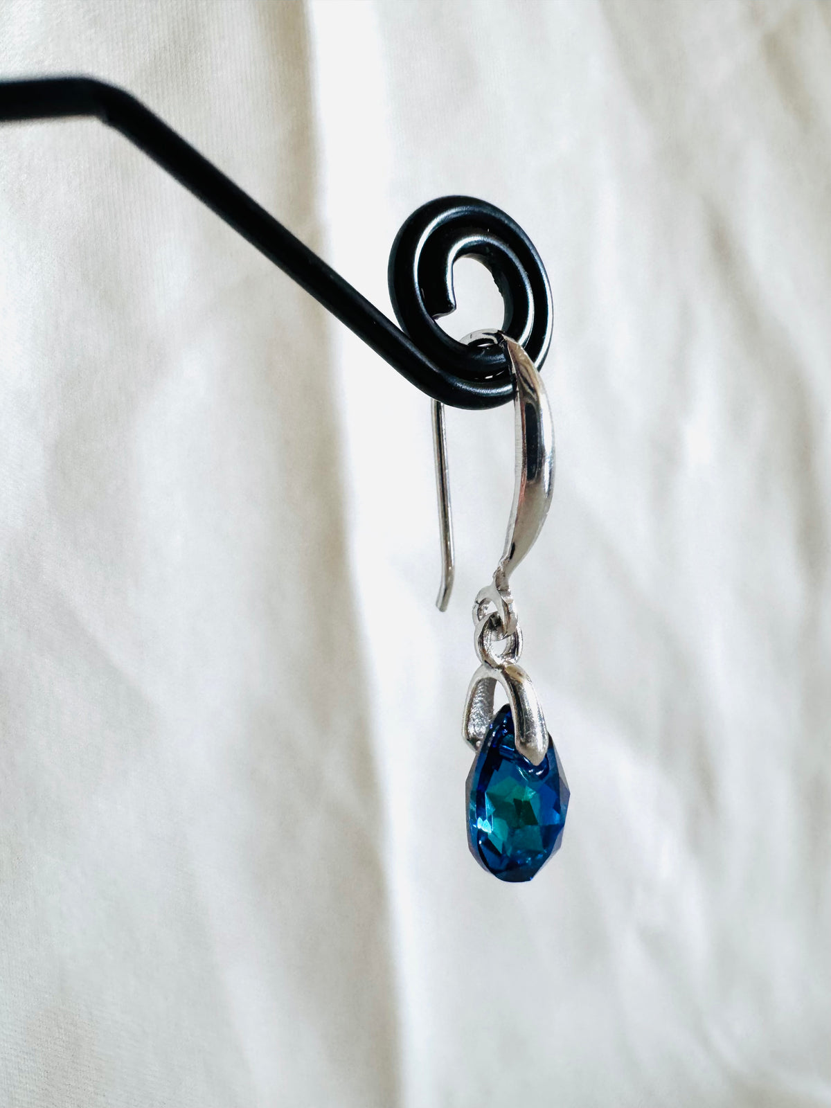 Swarovski Crystal Drop Earrings, Sterling Silver Dangle Earrings, Handmade Australian Jewellery, Pinkish Blue Crystal, Gift for Her