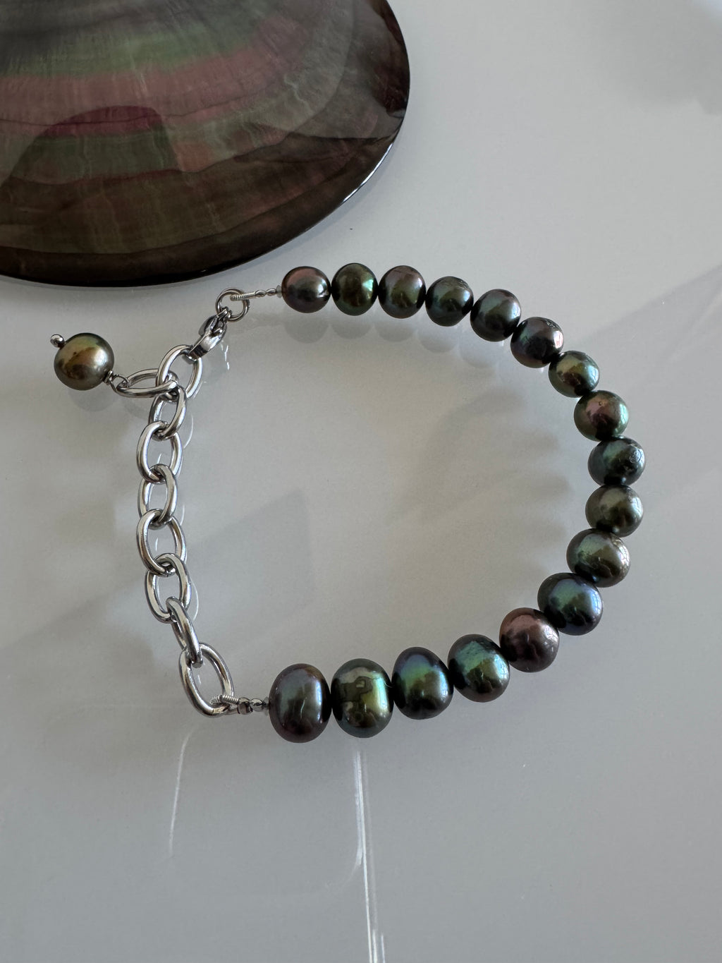 Freshwater Black Pearl Bracelet With Surgical Stainless Chains