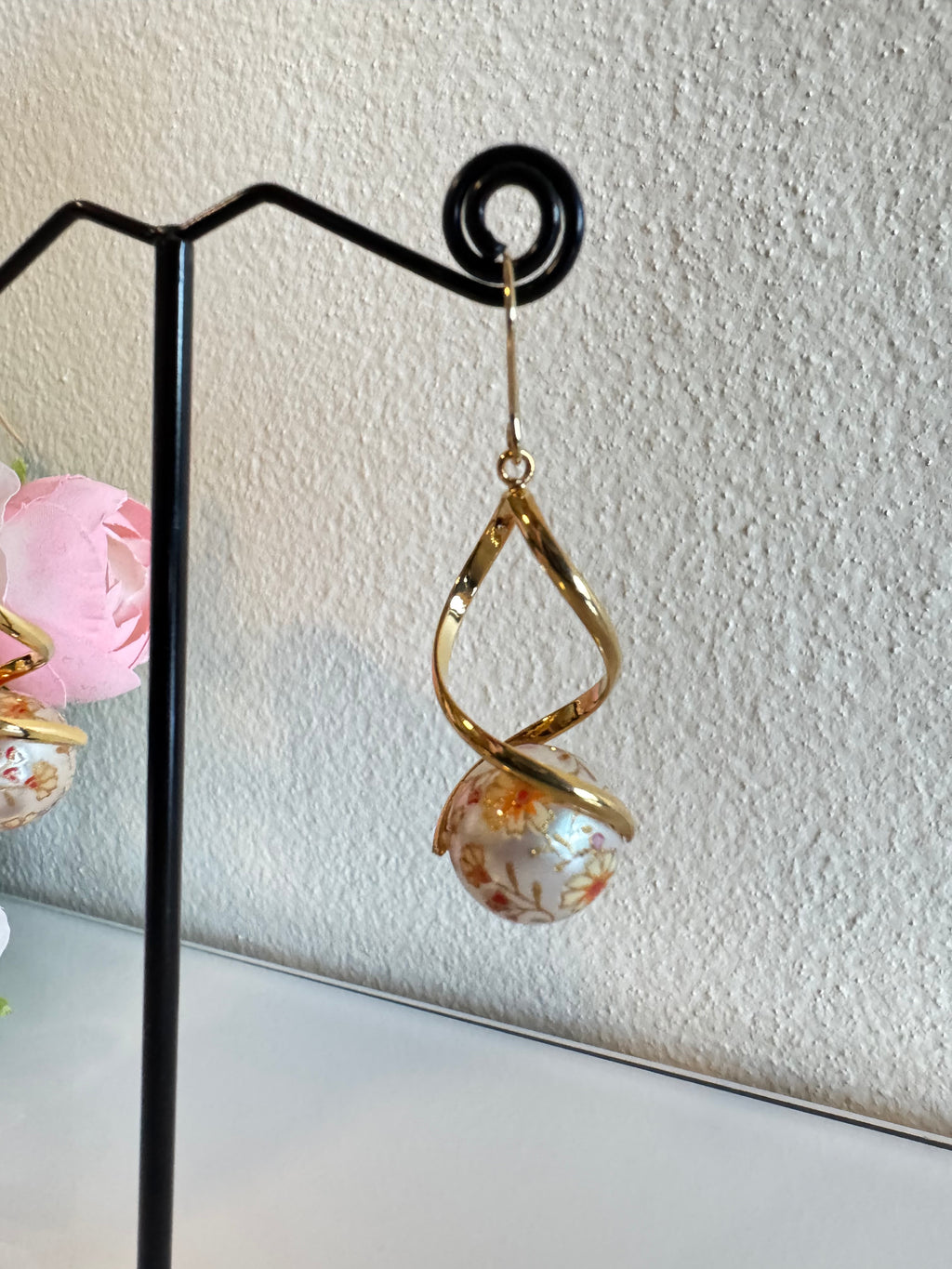 Japanese tensha beads earrings with surgical stainless settings