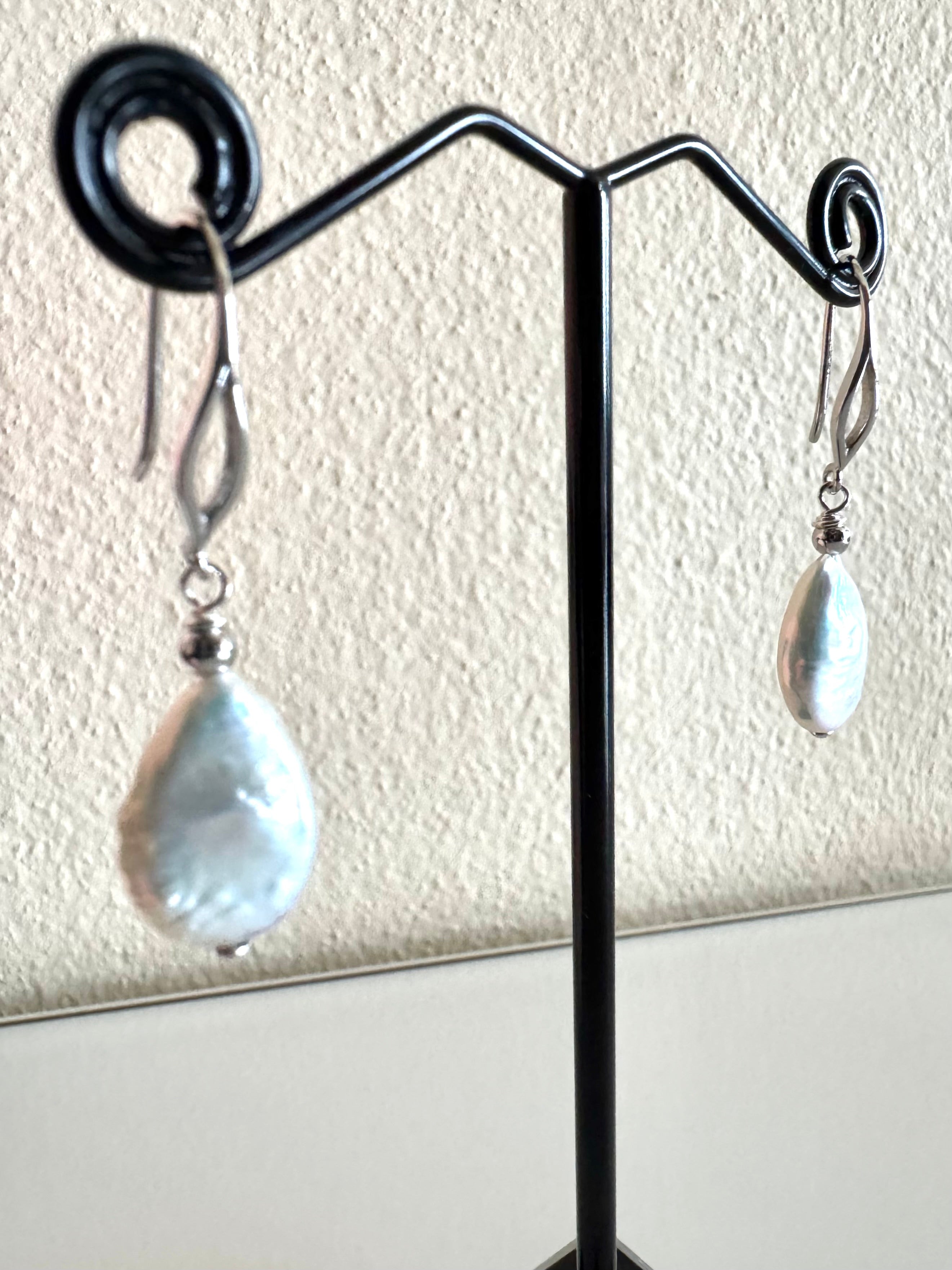 Sterling silver freshwater drop shape pearl earrings