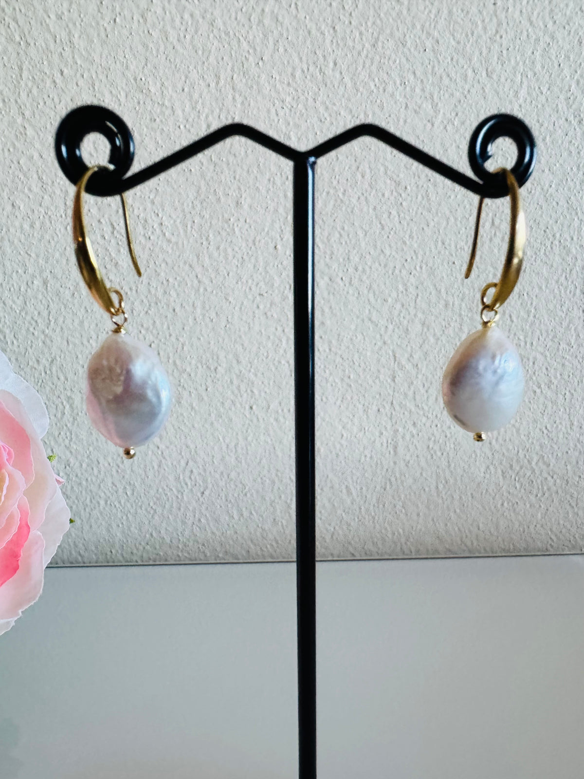 Freshwater Coin Shape Baroque Pearl Drop Earrings, Surgical Stainless Gold Dangle Earrings, Handmade Australian Jewellery, Gift For Her