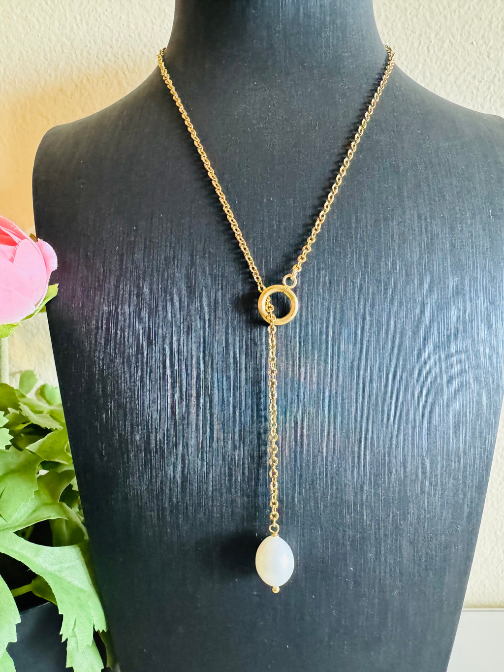 Handmade Freshwater Pearl Necklace, Gold Surgical Stainless Steel Chain Choker, Tarnish Free, Waterproof Necklace, Minimalist Dangle Jewelry