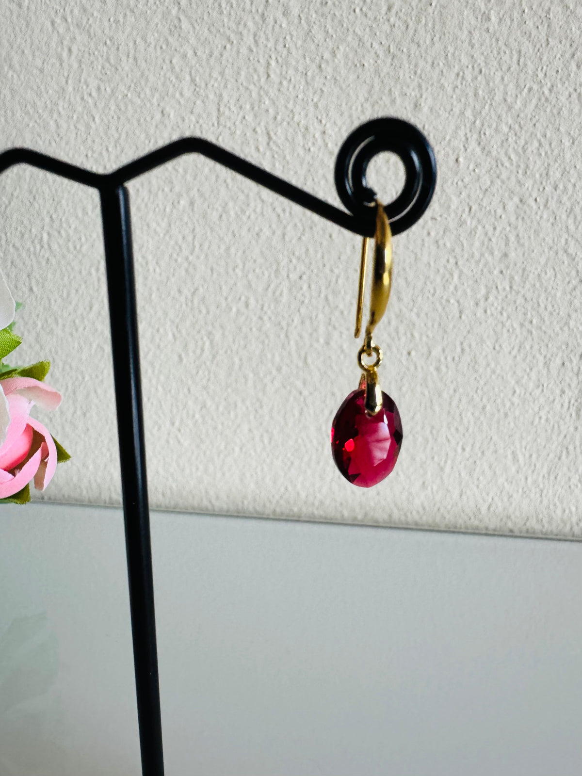 Swarovski Crystal Drop Earrings, Sterling Silver Gold Dangle Earrings, Handmade Australian Jewellery, Red Crystal Earrings, Gift for Her