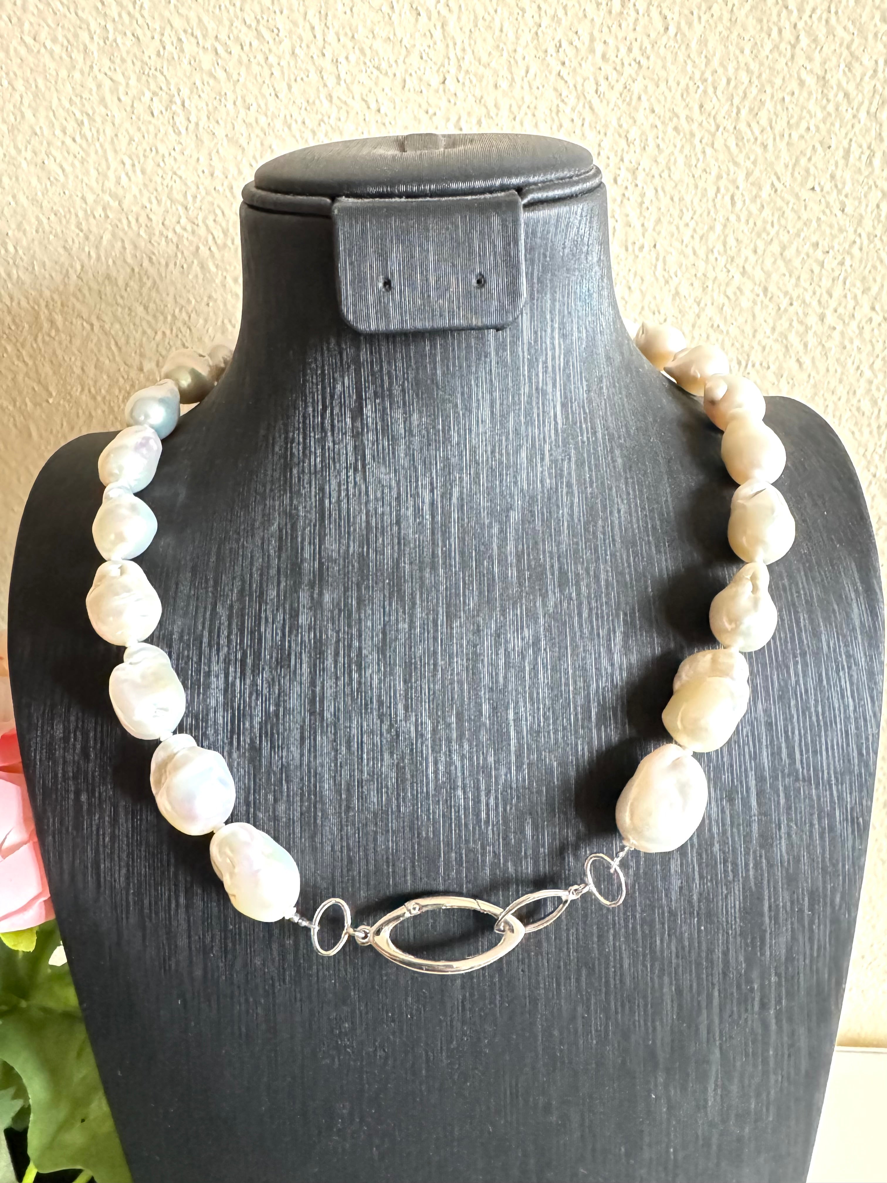 Sterling silver freshwater baroque pearl necklace