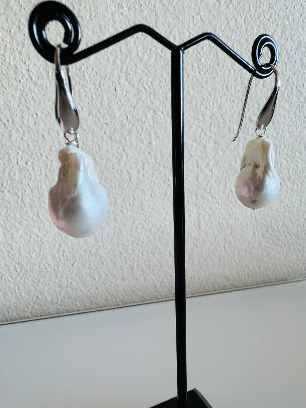925 Sterling Silver Rhodium Plated Freshwater Pearl Drop Earrings, Large Baroque Dangle, Elegant Bridal Jewellery, Anniversary Gift
