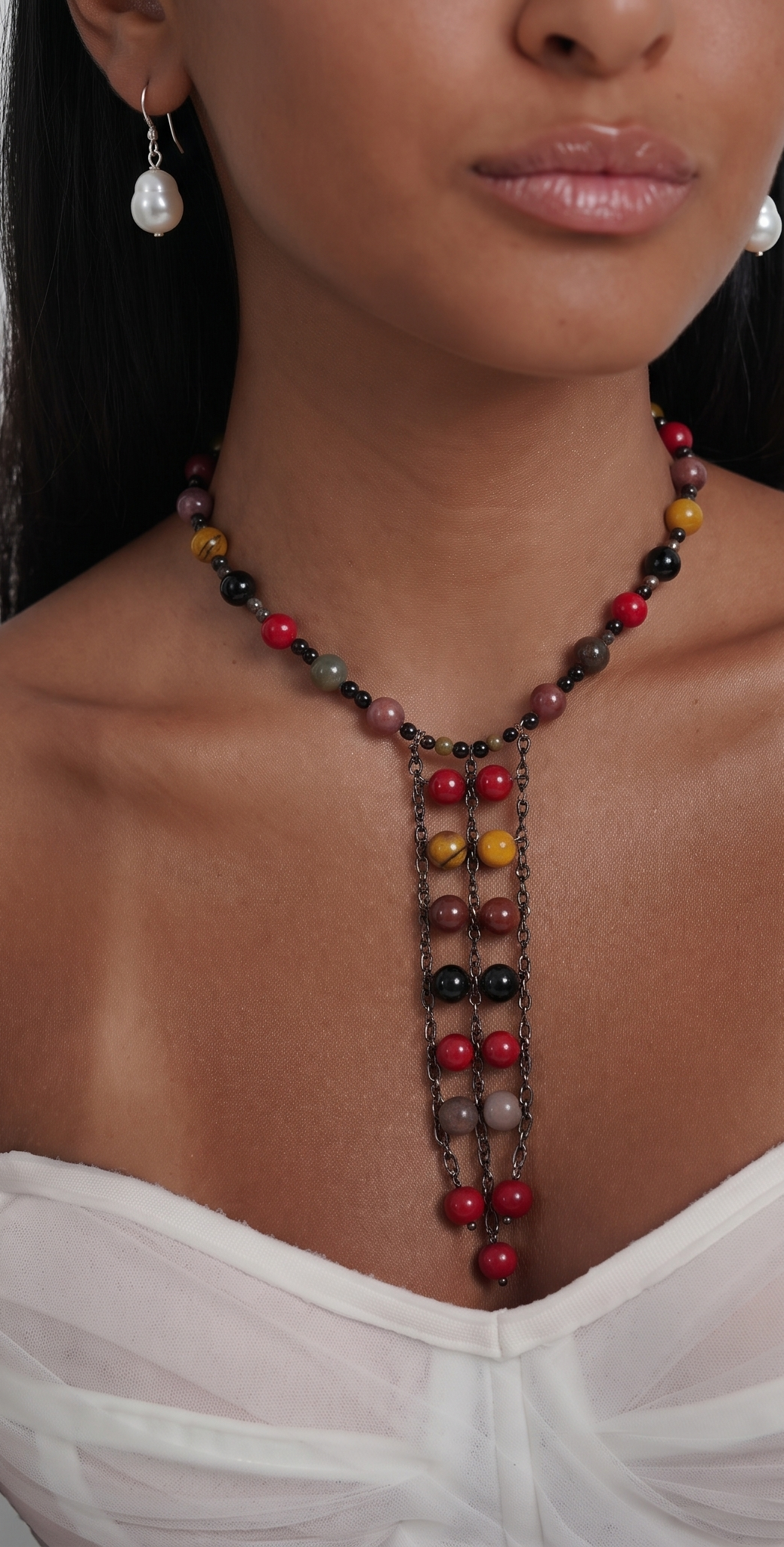 Mookaite Jasper and Red Shell Pearl Necklace, Surgical Stainless Steel Clasp, Tarnish Resistant Brass Chain, Gift for Her, Handmade Sydney