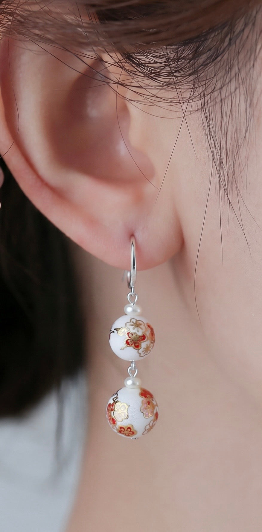 Sterling silver Japanese tensha beads and freshwater pearl earrings