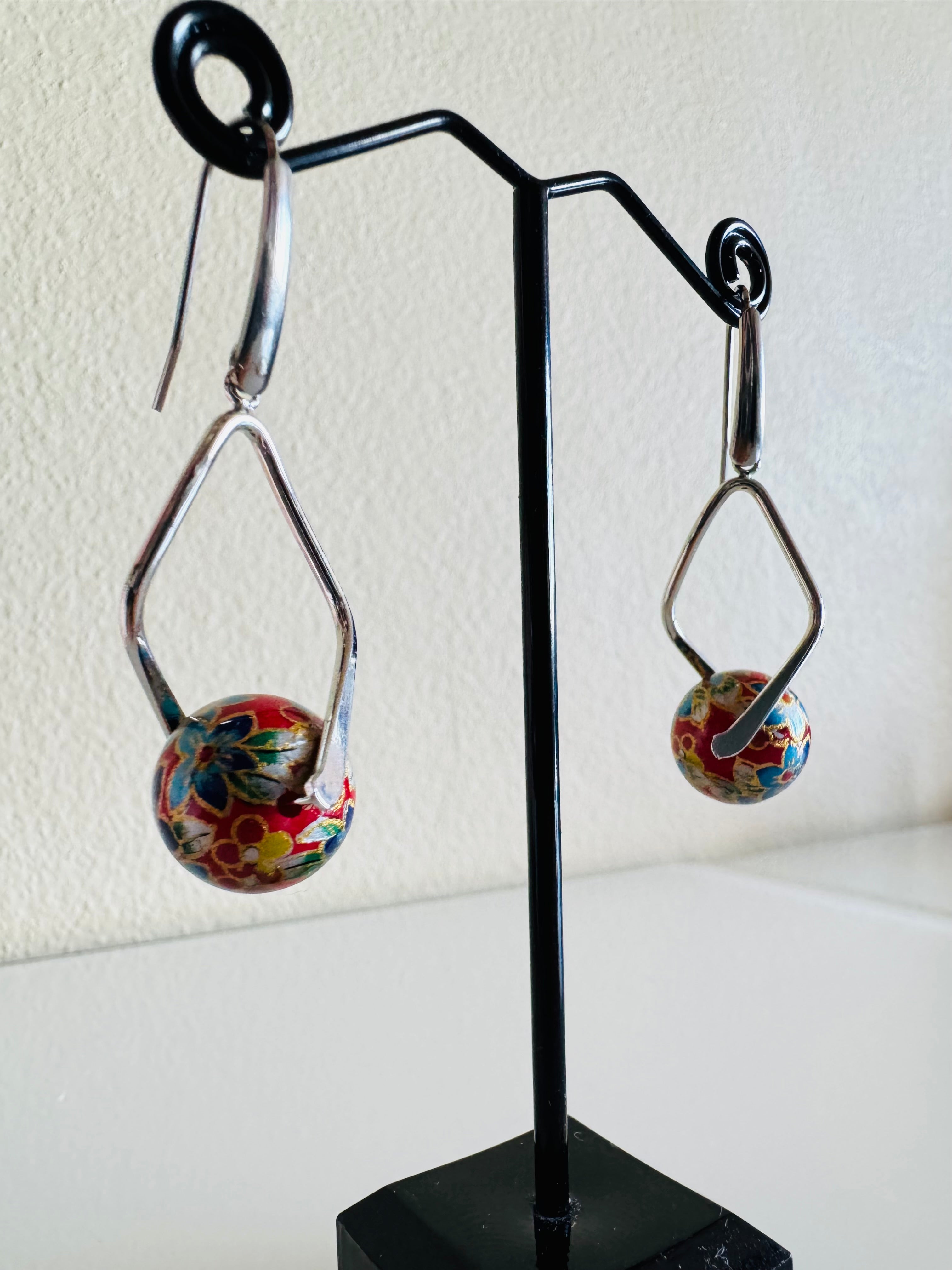 Japanese Tensha Beads Earrings - Red Floral | Stainless Steel Hooks