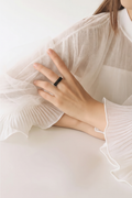 Black spinel (faceted) free size memory wire ring