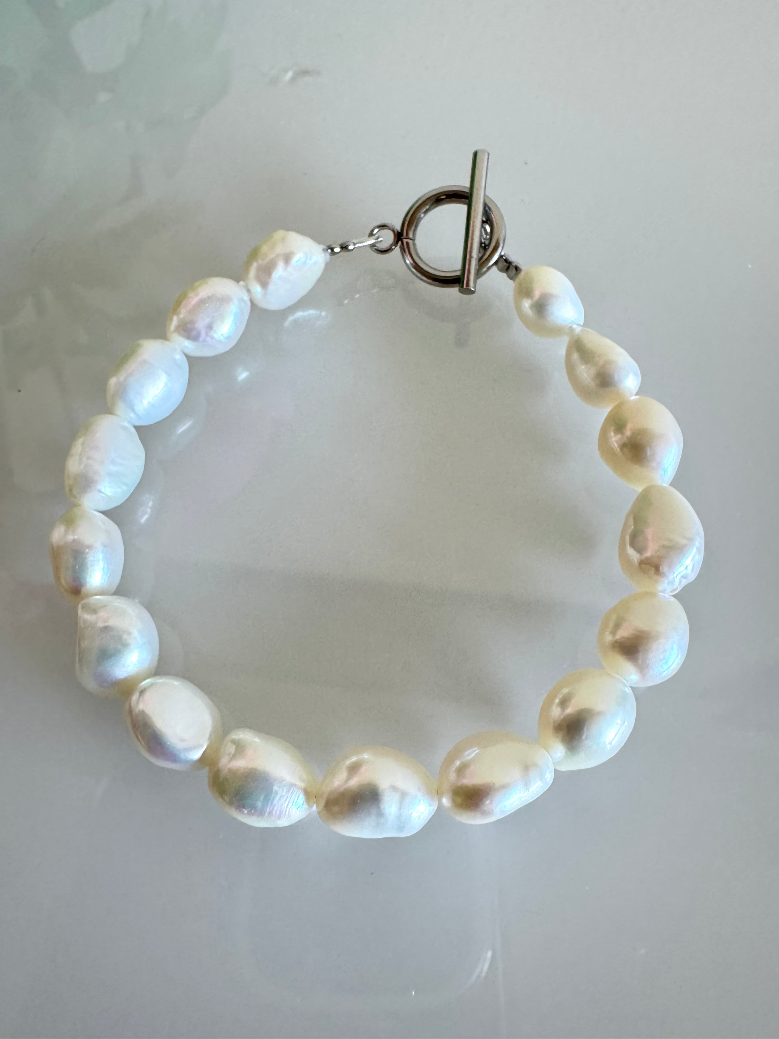 Freshwater free form baroque pearl bracelet with surgical stainless settings