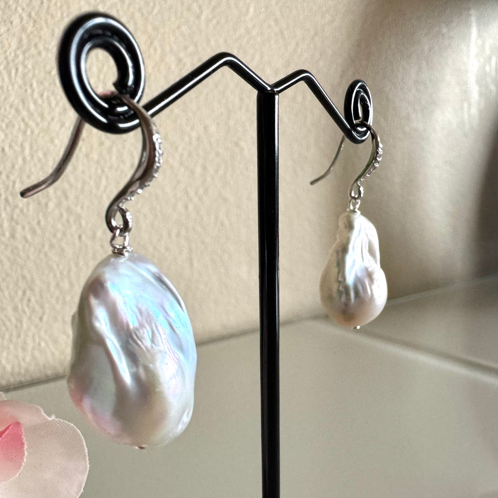 Sterling silver freshwater baroque pearl earrings