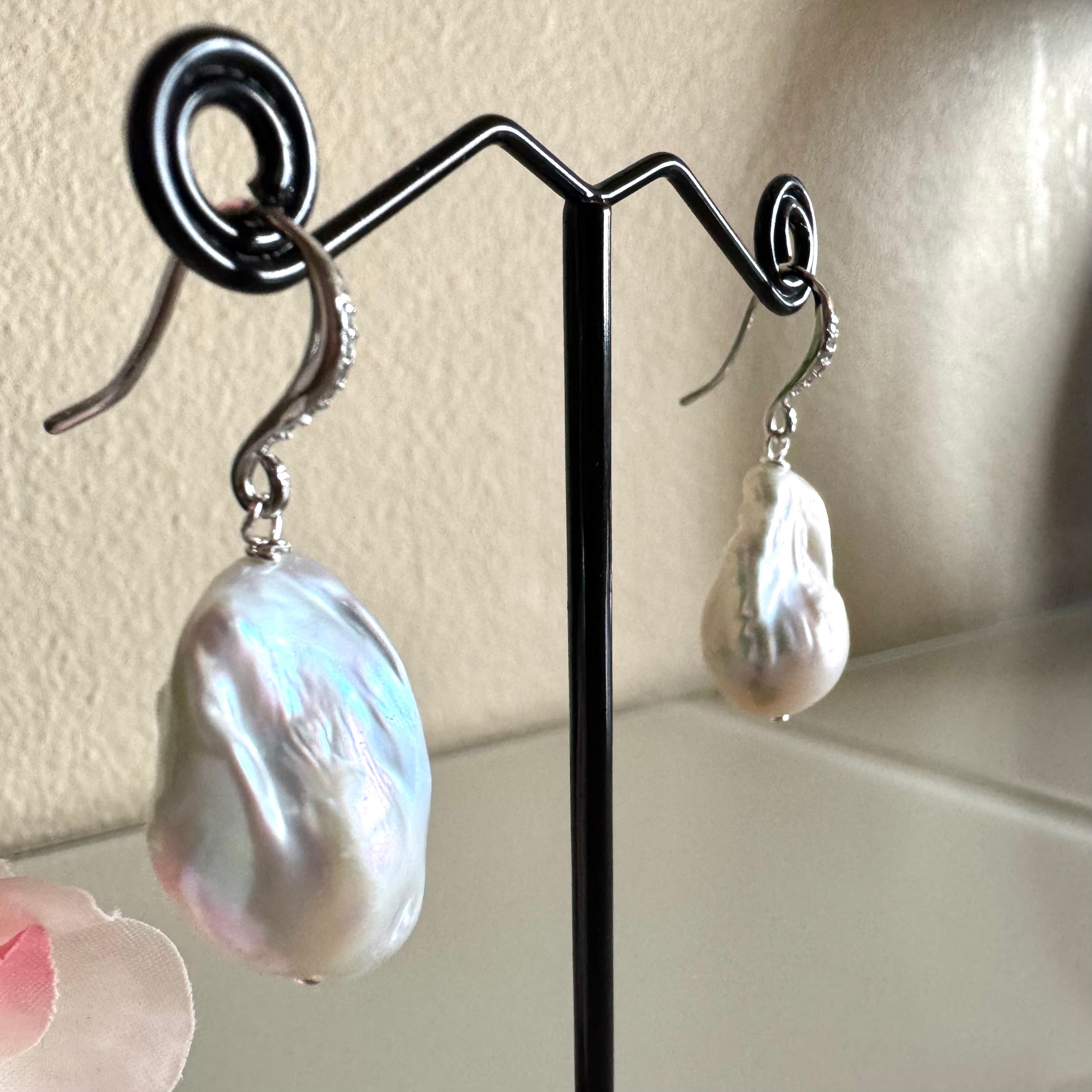Sterling silver freshwater baroque pearl earrings