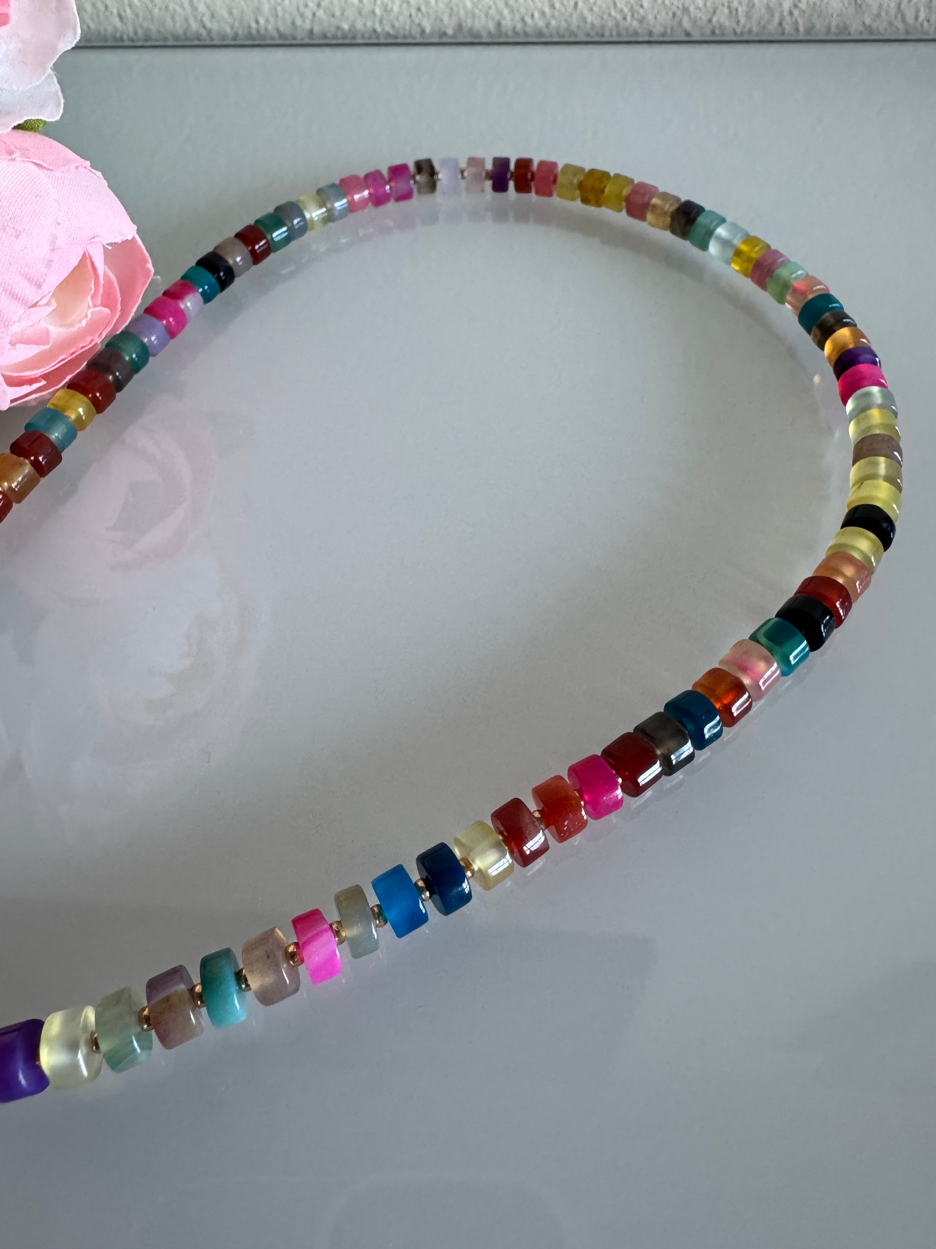 Multiple colours agate and natural freshwater baroque pearl necklace with stainless gold clasps(Tarnish free & waterproof)